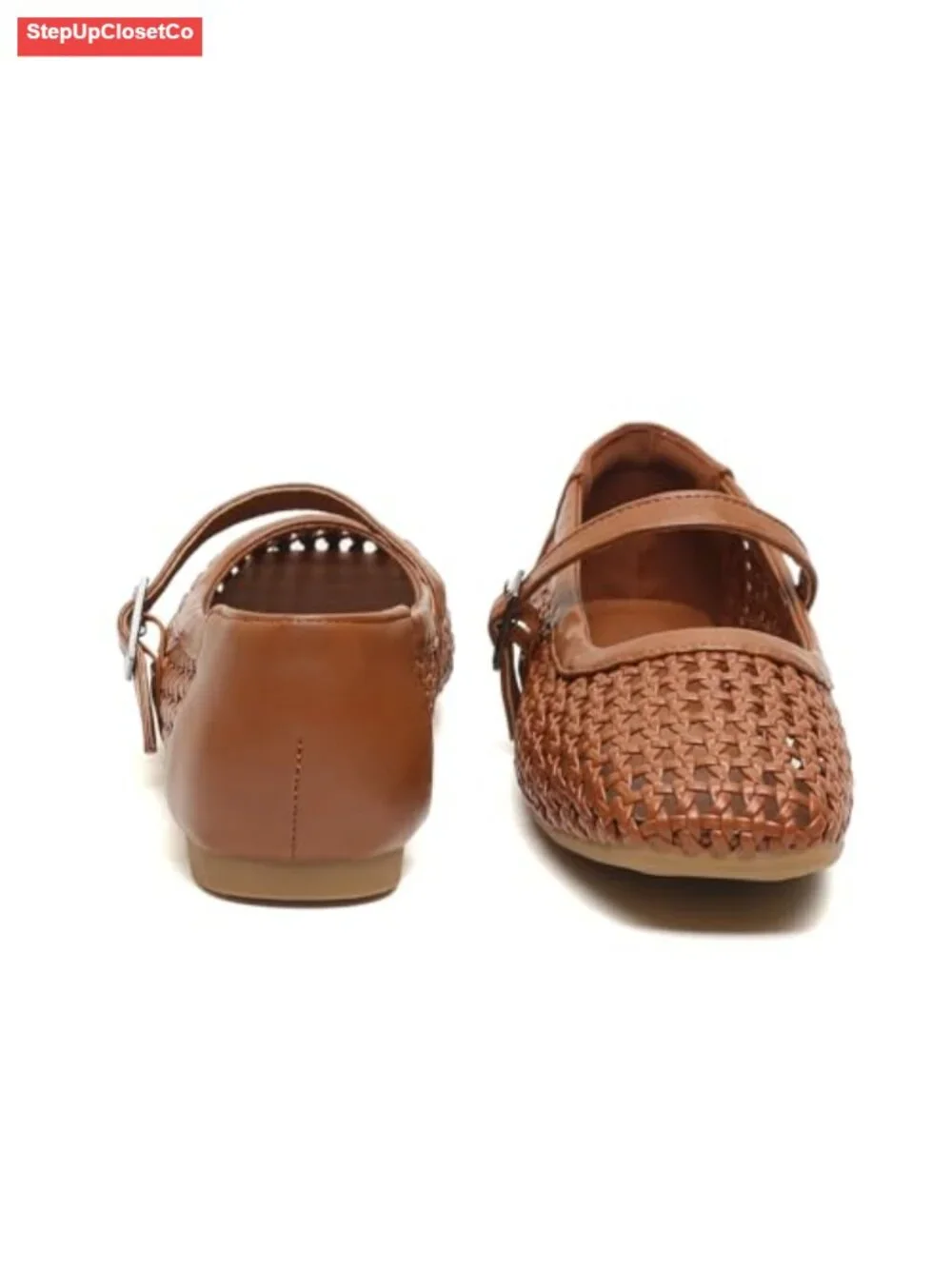 Woven Synthetic Leather Ballet Flats Women Comfortable Mesh Mary Jane Shoes